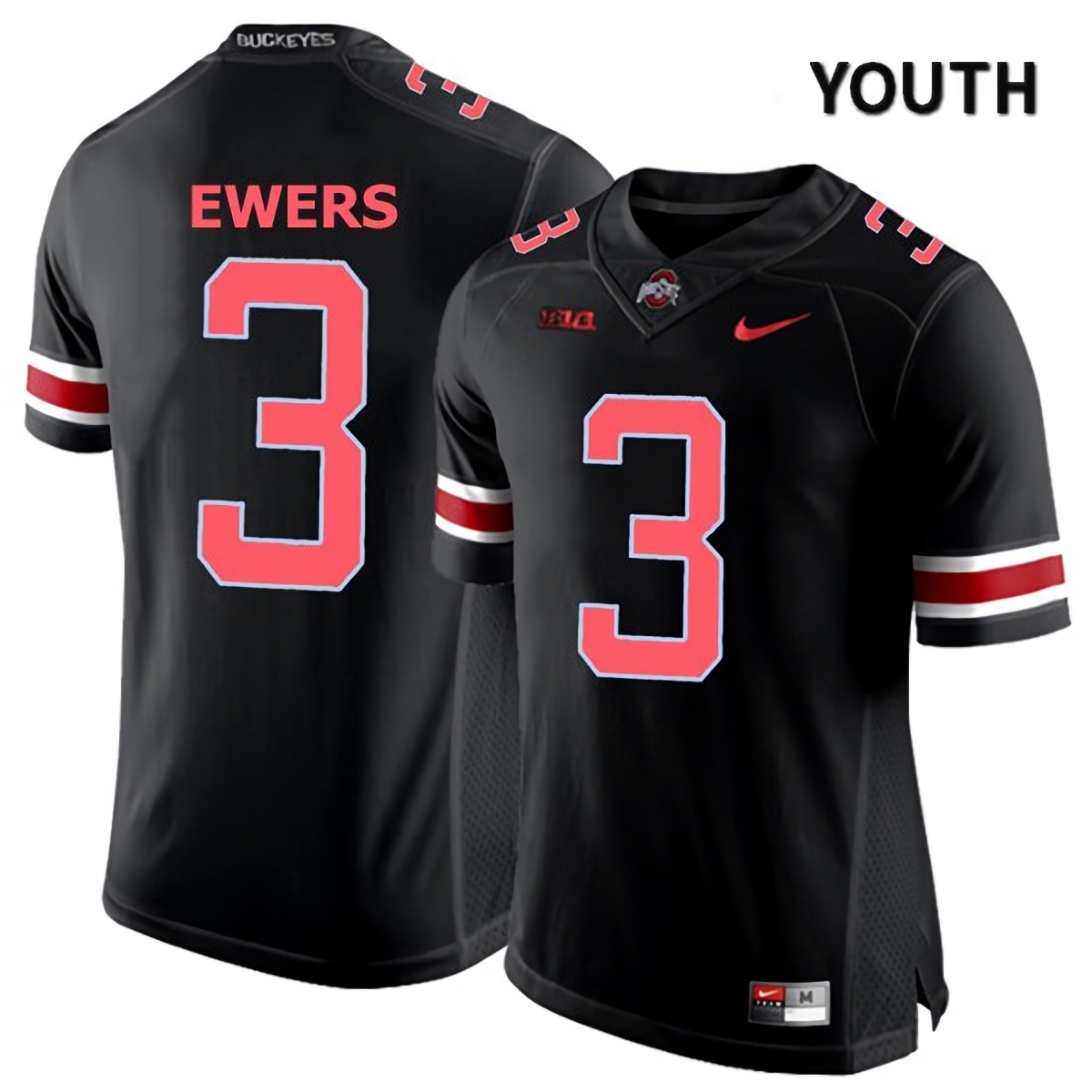 Quinn Ewers Ohio State Buckeyes Youth NCAA #3 Black Red Number College Stitched Football Jersey VQU0256YW